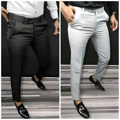 Lycra Solid Slim Fit Mens Formal Trouser Pack of 2