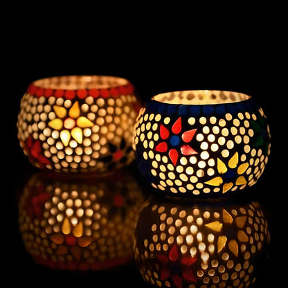 eCraftIndia Set of 2 Mosaic Glass Decorative Tea Light Holder