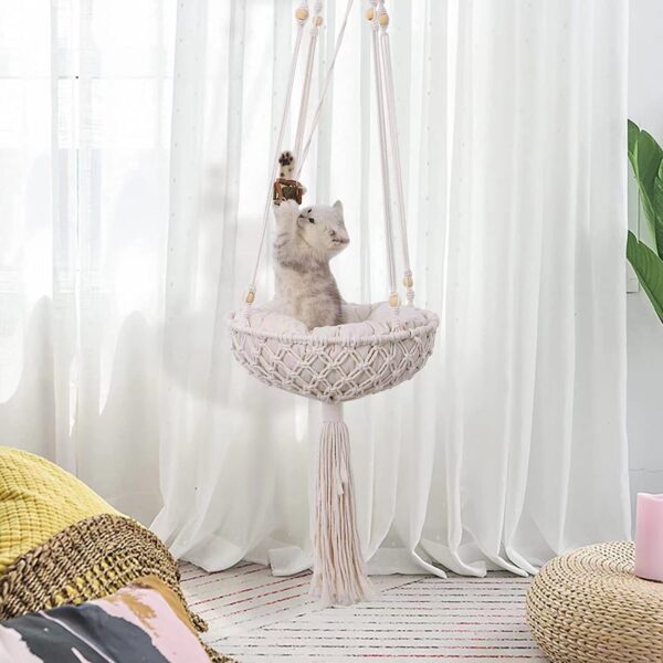Cat Hammock Swing Bed with Cushion – Hanging Nest Basket for Cats - Image 7
