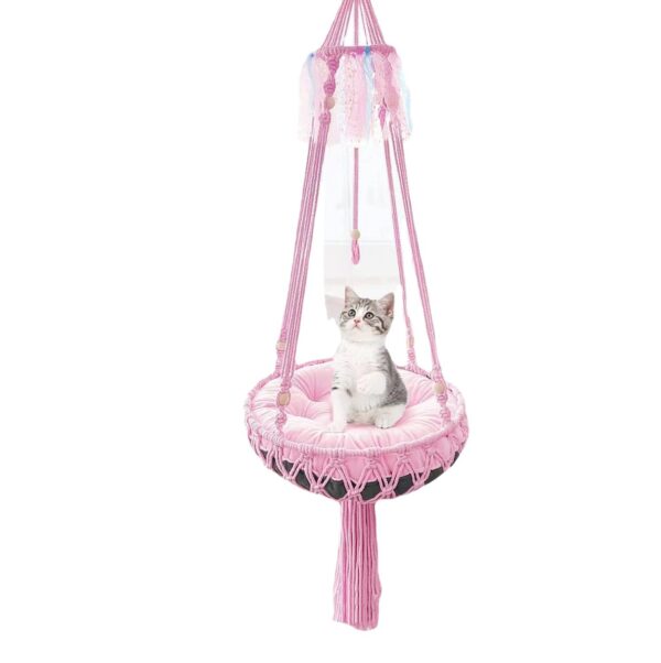 Cat Hammock Swing Bed with Cushion – Hanging Nest Basket for Cats - Image 4