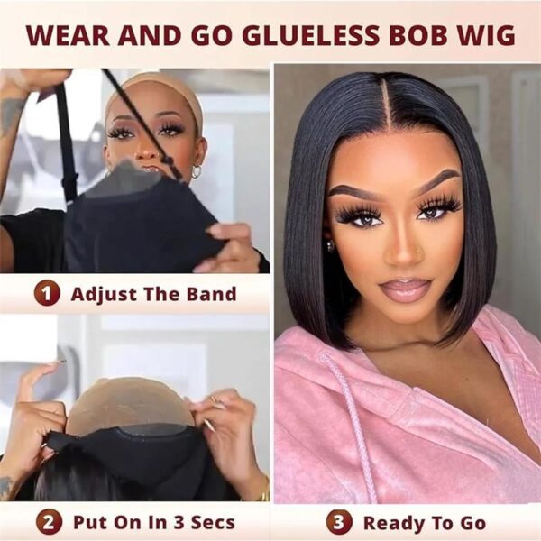 4X4 Transparent Lace Front Bob Feint No Glue Wearable Natural Human Hair Wig - Image 2