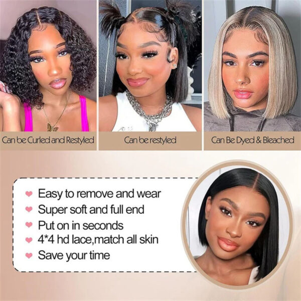 4X4 Transparent Lace Front Bob Feint No Glue Wearable Natural Human Hair Wig - Image 4