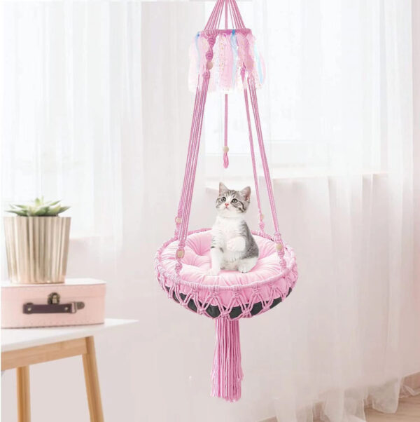 Cat Hammock Swing Bed with Cushion – Hanging Nest Basket for Cats - Image 3
