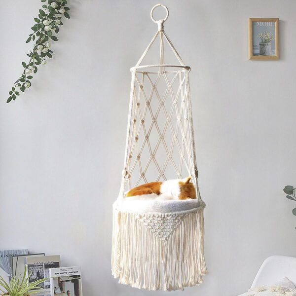 Cat Hammock Swing Bed with Cushion – Hanging Nest Basket for Cats - Image 6
