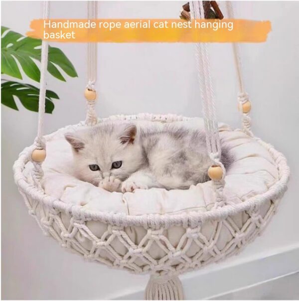 Cat Hammock Swing Bed with Cushion – Hanging Nest Basket for Cats - Image 2
