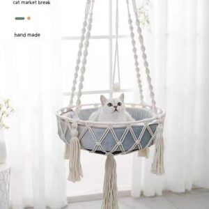 Cat Hammock Swing Bed with Cushion – Hanging Nest Basket for Cats