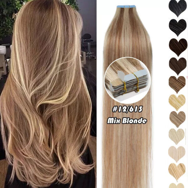 Double Pull Full Virgin Real 50g Hair Extension Long With Weft Invisible Skin Weft 20 Thick Seamless Human Hair - Image 4