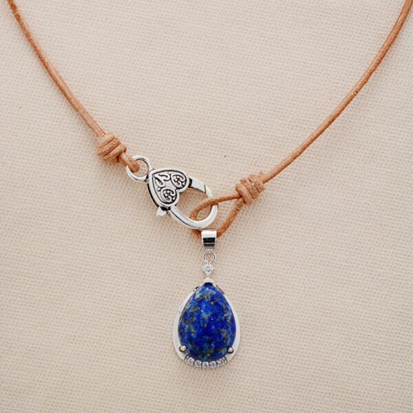 Simple Retro Lapis Lazuli Water Drop Pendant Cowhide String - Image 6
