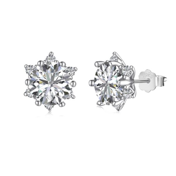 Set S925 Sterling Silver Ornament Snowflake Zircon Ring Light Luxury Clavicle Chain  Earrings - Image 3