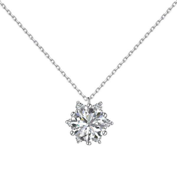 Set S925 Sterling Silver Ornament Snowflake Zircon Ring Light Luxury Clavicle Chain  Earrings - Image 4
