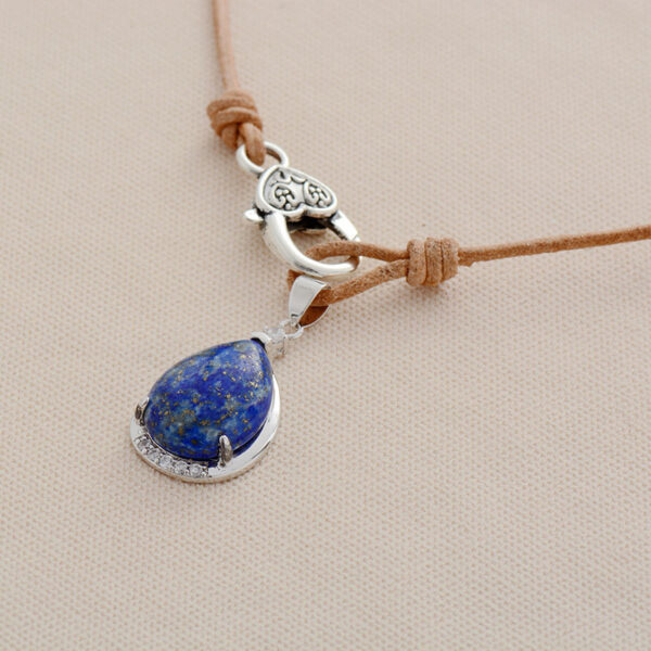 Simple Retro Lapis Lazuli Water Drop Pendant Cowhide String - Image 2